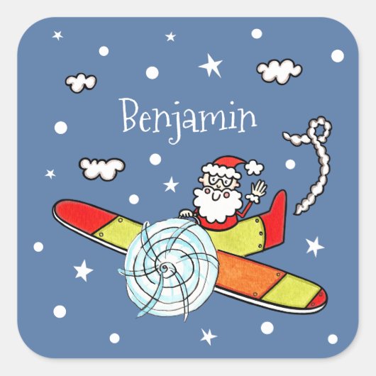 Vliegtuig voor kerstkerstkerstmis met een persoonl vierkante sticker (Voorkant)