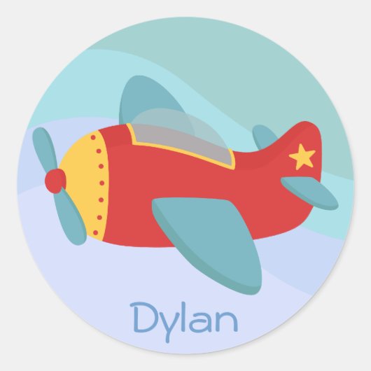 Vliegtuig voor kleurrijke en Schattige Cartoon Ronde Sticker (Voorkant)