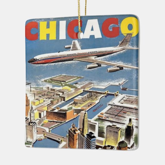 Vliegtuig voor reistoerisme in het  Retro Chicago Keramisch Ornament (Links)