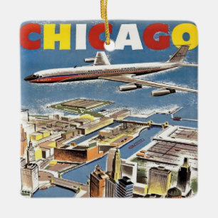 Vliegtuig voor reistoerisme in het  Retro Chicago Keramisch Ornament