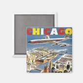 Vliegtuig voor reistoerisme in het  Retro Chicago Magneet (Voorkant / Achterkant)