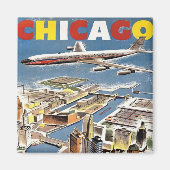 Vliegtuig voor reistoerisme in het  Retro Chicago Magneet (Voorkant)