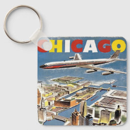 Vliegtuig voor reistoerisme in het  Retro Chicago Sleutelhanger