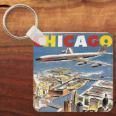 Vliegtuig voor reistoerisme in het  Retro Chicago Sleutelhanger (Voorkant)