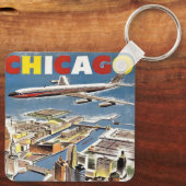 Vliegtuig voor reistoerisme in het  Retro Chicago Sleutelhanger (Achterkant)