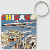 Vliegtuig voor reistoerisme in het  Retro Chicago Sleutelhanger (Achterkant)