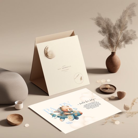 Vliegtuig voor waterverf tegen luchtdruk, teddybee kaart