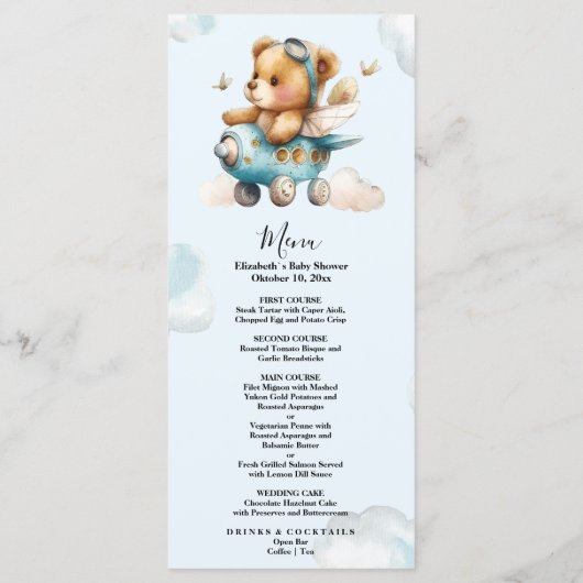 Vliegtuig voor waterverf tegen luchtdruk, teddybee menu (Achterkant)