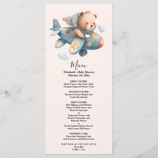 Vliegtuig voor waterverf tegen luchtdruk, teddybee menu (Achterkant)