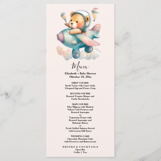 Vliegtuig voor waterverf tegen luchtdruk, teddybee menu (Voorkant)