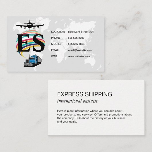 Vliegtuig vrachtwagen | Mondiale Logistiek Visitekaartje (Voorkant / Achterkant)