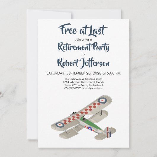 vliegtuig Vrij bij laatste blauwe pensionering Kaart (Voorkant)