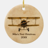  vliegtuig Whimsical Aviator 1st Christmas Keramisch Ornament (Achterkant)