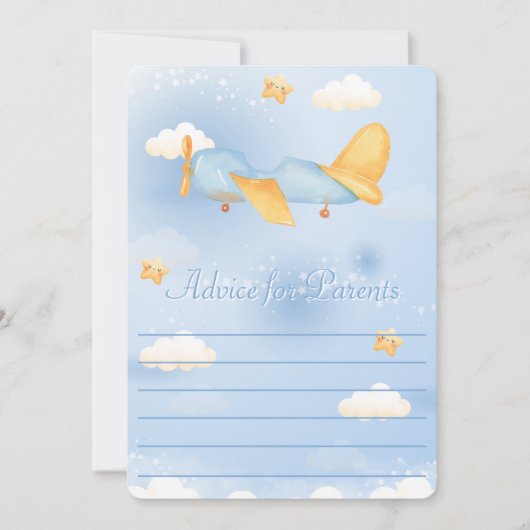 Vliegtuig, Wolken & Sterren, Blauw, Baby Boy, Scha Feestdagenkaart (Voorkant)
