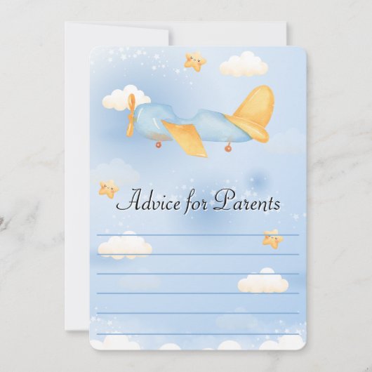 Vliegtuig, Wolken & Sterren, Blauw, Baby Boy, Scha Feestdagenkaart (Voorkant)