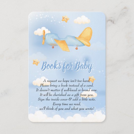 Vliegtuig, Wolken & Sterren, Blauw, Baby Boy, Scha Informatiekaartje (Voorkant)