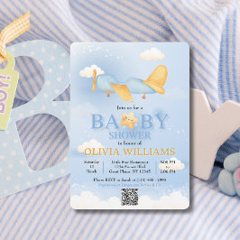 Vliegtuig, Wolken & Sterren, Blauw, Baby Boy, Scha Kaart