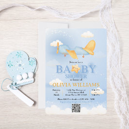 Vliegtuig, Wolken & Sterren, Blauw, Baby Boy, Scha Kaart