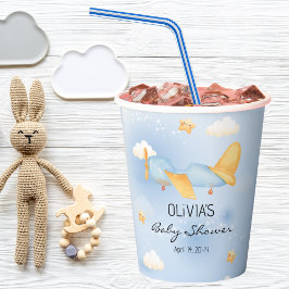 Vliegtuig, Wolken & Sterren, Blauw, Baby Boy, Scha Papieren Bekers