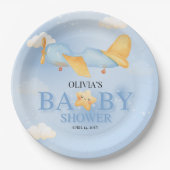 Vliegtuig, Wolken & Sterren, Blauw, Baby Boy, Scha Papieren Bordje (Voorkant)