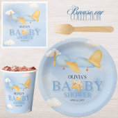 Vliegtuig, Wolken & Sterren, Blauw, Baby Boy, Scha Papieren Bordje