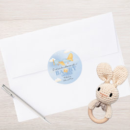 Vliegtuig, Wolken & Sterren, Blauw, Baby Boy, Scha Ronde Sticker