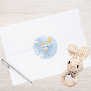 Vliegtuig, Wolken & Sterren, Blauw, Baby Boy, Scha Ronde Sticker