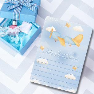 Vliegtuig,Wolken & Sterren, Blauw, Baby Jongen,Lie Feestdagenkaart