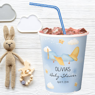 Vliegtuig,Wolken & Sterren, Blauw, Baby Jongen,Lie Papieren Bekers