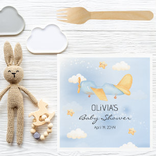 Vliegtuig,Wolken & Sterren, Blauw, Baby Jongen,Lie Servet