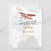 Vliegtuig,Wolken Sterren Virtuele Baby Shower Kaart (Voorkant)