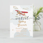 Vliegtuig, wolkenkrabbers Virtual Baby shower Kaart (Staand voorkant)