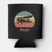 Vliegtuig & Zonsondergang Retro Cool Eenvoudig Blikjeskoeler (Voorkant)