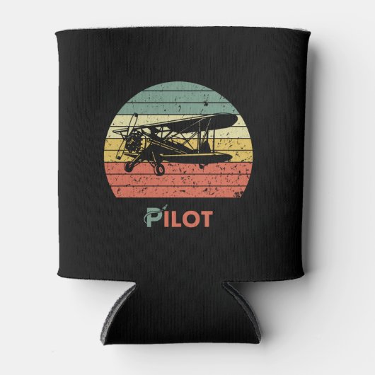 Vliegtuig & Zonsondergang Retro Cool Eenvoudig Blikjeskoeler (Voorkant)