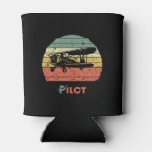 Vliegtuig & Zonsondergang Retro Cool Eenvoudig Blikjeskoeler (Achterkant)