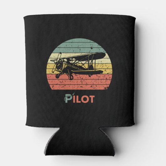 Vliegtuig & Zonsondergang Retro Cool Eenvoudig Blikjeskoeler (Achterkant)