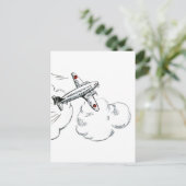  vliegtuig zwarte en witte tekening briefkaart (Staand voorkant)