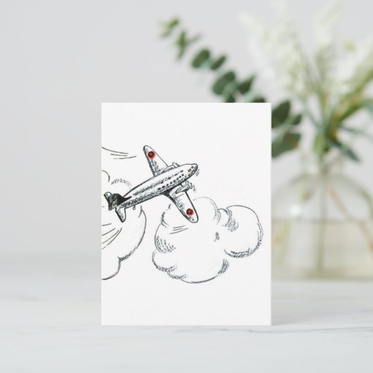  vliegtuig zwarte en witte tekening briefkaart (Staand voorkant)