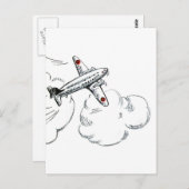  vliegtuig zwarte en witte tekening briefkaart (Voorkant / Achterkant)