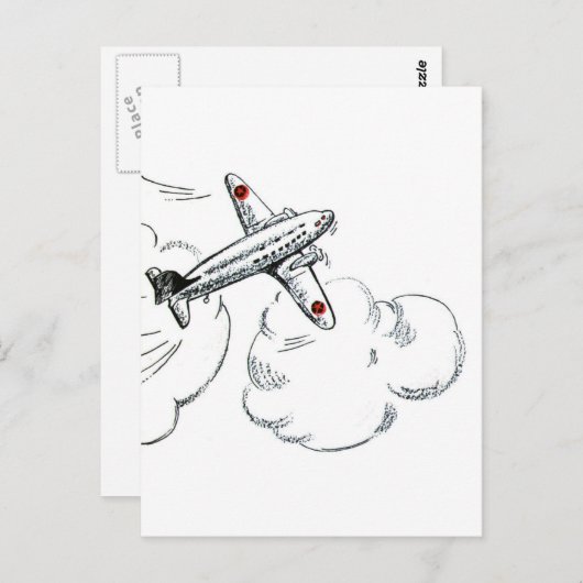 vliegtuig zwarte en witte tekening briefkaart (Voorkant / Achterkant)