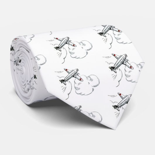  vliegtuig | Zwarte en witte tekening Stropdas (Opgerold)