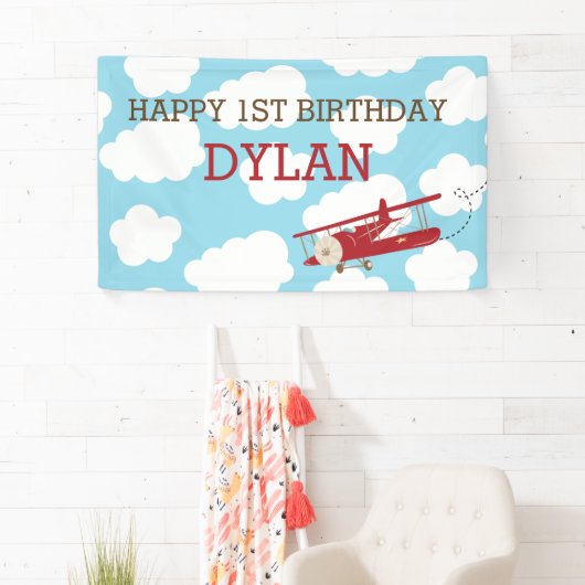  vliegtuigachtergrond/banner (blauw & rood) spandoek (Insitu)