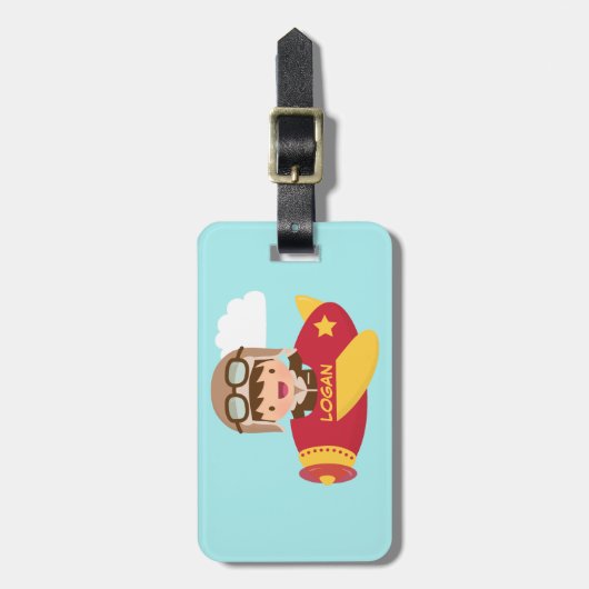 Vliegtuigavontuur van luiers met klap voor jongens bagagelabel (Voorkant verticaal)