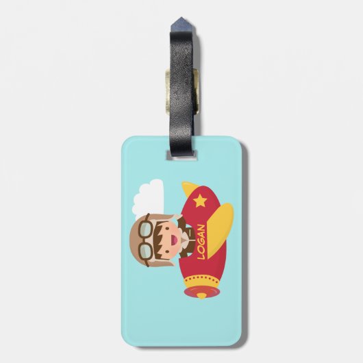 Vliegtuigavontuur van luiers met klap voor jongens bagagelabel (Achterkant verticaal)