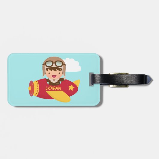 Vliegtuigavontuur van luiers met klap voor jongens bagagelabel (Achterkant horizontaal)