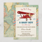 Vliegtuigavontuur voor het uitnodigen van Baby sho Kaart (Voorkant / Achterkant)