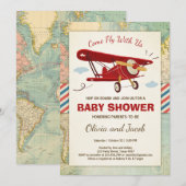 Vliegtuigavontuur voor het uitnodigen van Baby sho Kaart (Voorkant / Achterkant)