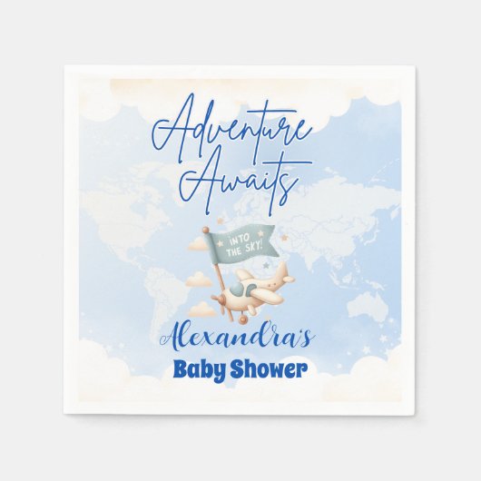 Vliegtuigavontuur wacht op Baby shower Servet (Voorkant)