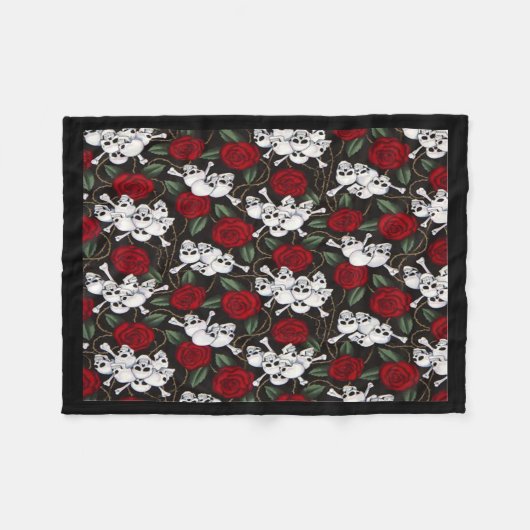 Vliegtuigbak/schedels en Rozen Fleece Deken (Voorkant (Horizontaal))