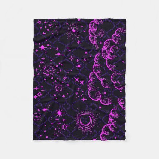 Vliegtuigbak voor moon en sterren (PK/BLK/PUR) Fleece Deken (Voorkant)